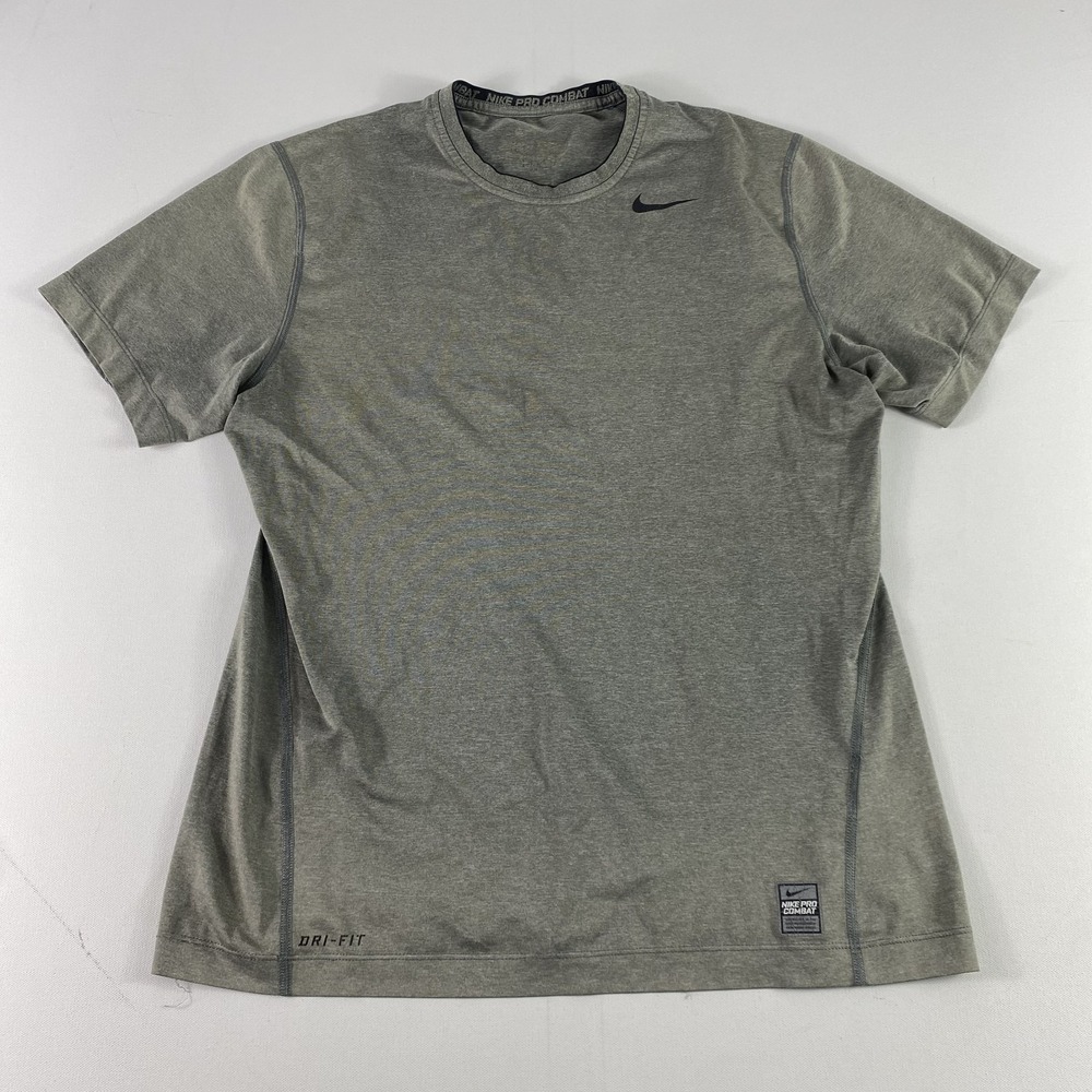 Nike Pro Combat Dri-FIT Shirt Mens Medium Gray Athletic Short Sleeve Gym